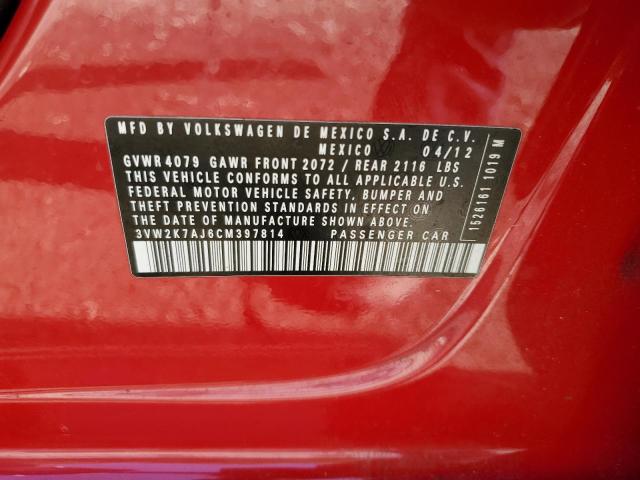 3VW2K7AJ6CM397814 - 2012 VOLKSWAGEN JETTA BASE أحمر صورة 13
