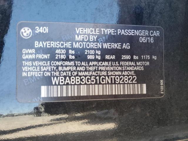 WBA8B3G51GNT92822 - 2016 BMW 340 I 黑色 照片 12