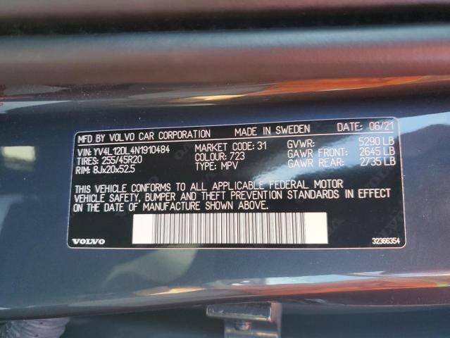 YV4L12DL4N1910484 - 2022 VOLVO XC60 B5 INSCRIPTION BLUE photo 13