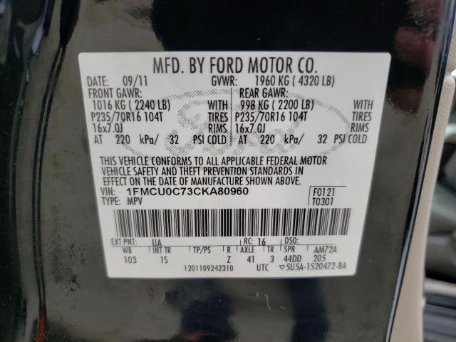 1FMCU0C73CKA80960 - 2012 FORD ESCAPE XLS BLACK photo 12