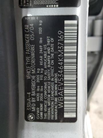 WBAEV53464KM37169 - 2004 BMW 330 I SILVER photo 12