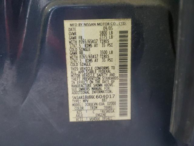 5N1AR18U86C604017 - 2006 NISSAN PATHFINDER LE 蓝色 照片 13