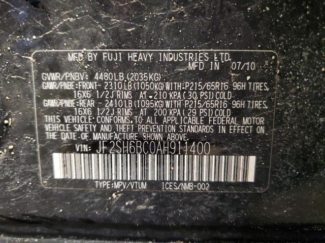 JF2SH6BC0AH911400 - 2010 SUBARU FORESTER XS Қара фото 12