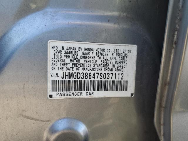 JHMGD38647S037112 - 2007 HONDA FIT S 银色 照片 12