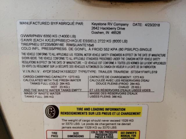 4YDF33421K1530227 - 2019 KEYSTONE SPRINTER TAN photo 10