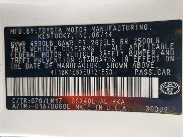 4T1BK1EBXEU121553 - 2014 TOYOTA AVALON BASE WHITE photo 12