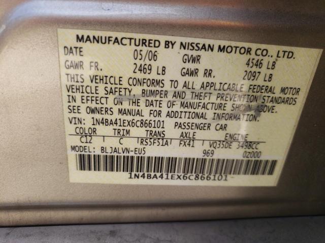 1N4BA41EX6C866101 - 2006 NISSAN MAXIMA SE GOLD photo 12