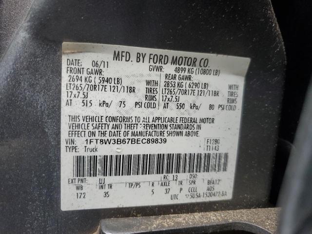 1FT8W3B67BEC89839 - 2011 FORD F350 SUPER DUTY GRAY photo 12