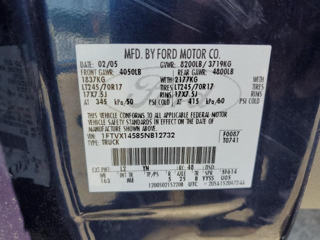 1FTVX14585NB12732 - 2005 FORD F150 BLUE photo 12