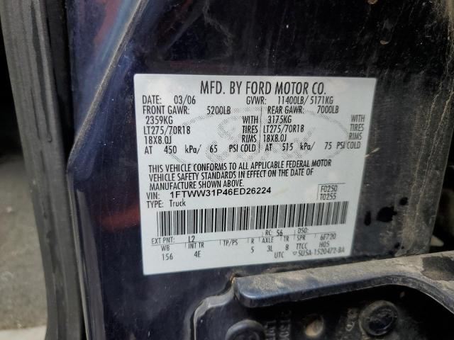 1FTWW31P46ED26224 - 2006 FORD F350 SRW SUPER DUTY BLUE photo 12