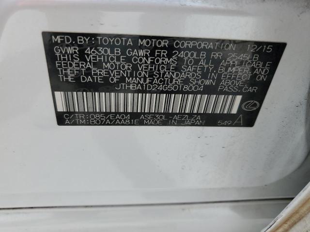 JTHBA1D24G5018004 - 2016 LEXUS IS 200T WHITE photo 13