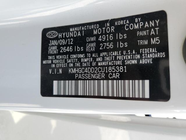 KMHGC4DD2CU185381 - 2012 HYUNDAI GENESIS 3.8L WHITE photo 12