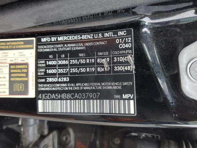 4JGDA5HB8CA037907 - 2012 MERCEDES-BENZ ML 350 4MATIC BLACK photo 13