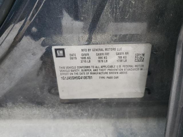 1G1JA5SH5G4106781 - 2016 CHEVROLET SONIC LS GRAY photo 12