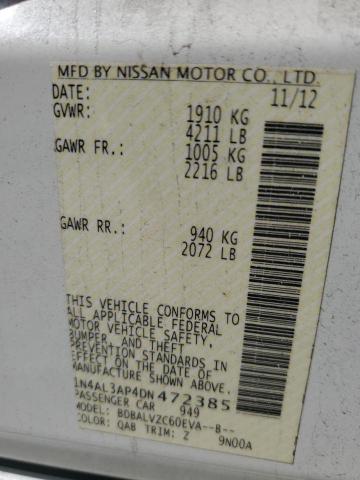 1N4AL3AP4DN472385 - 2013 NISSAN ALTIMA 2.5 WHITE photo 12