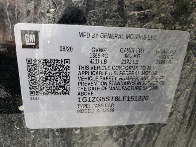 1G1ZG5ST8LF151220 - 2020 CHEVROLET MALIBU RS BLACK photo 12