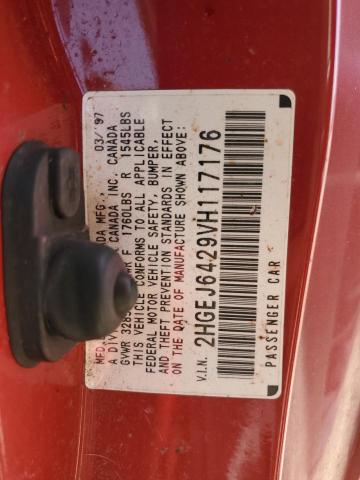 2HGEJ6429VH117176 - 1997 HONDA CIVIC CX RED photo 12