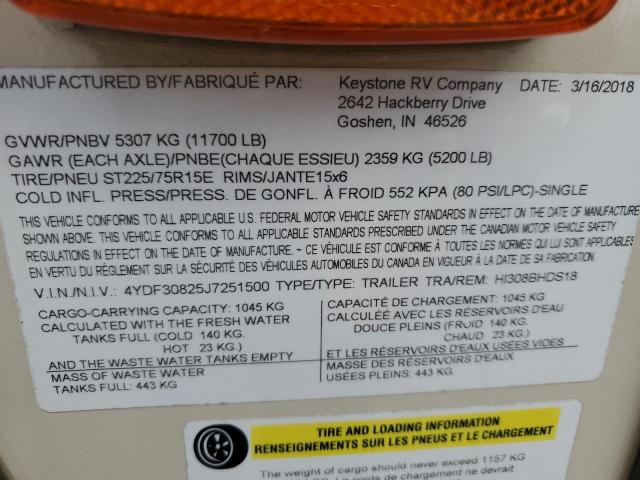 4YDF30825J7251500 - 2018 CAMPER KEYSTONE 双色 照片 10