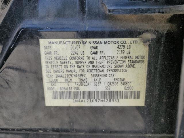 1N4AL21E97N428931 - 2007 NISSAN ALTIMA 2.5 BLACK photo 12