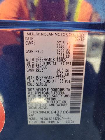 5N1DR2MM4JC643706 - 2018 NISSAN PATHFINDER S 蓝色 照片 13