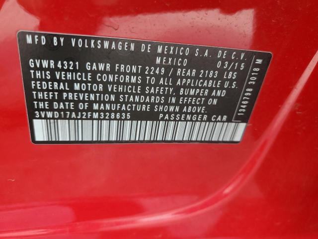 3VWD17AJ2FM328635 - 2015 VOLKSWAGEN JETTA SE RED photo 12