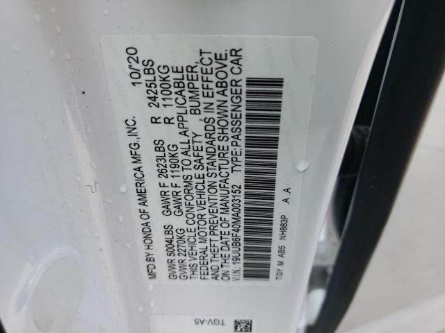 19UUB6F40MA003152 - 2021 ACURA TLX TECHNOLOGY თეთრი ფოტო 12