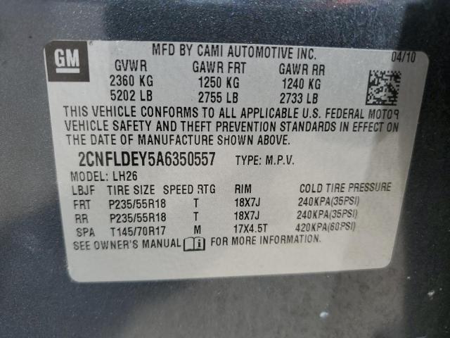 2CNFLDEY5A6350557 - 2010 CHEVROLET EQUINOX LT CHARCOAL photo 13