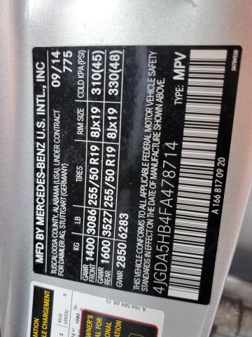 4JGDA5HB4FA478714 - 2015 MERCEDES-BENZ ML 350 4MATIC SILVER photo 14