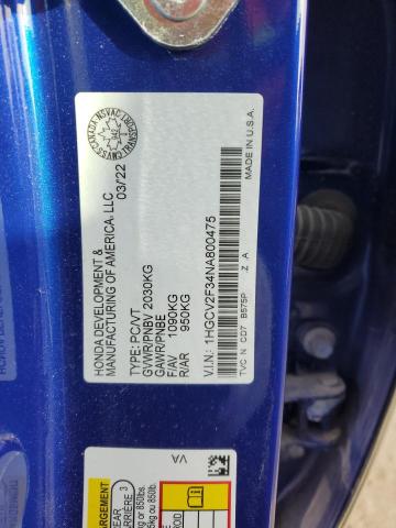 1HGCV2F34NA800475 - 2022 HONDA ACCORD SPORT Blau Foto 13
