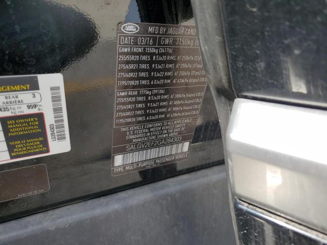 SALGV2EF2GA284303 - 2016 LAND ROVER RANGE ROVE AUTOBIOGRAPHY BLACK photo 12