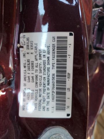 1HGCP2F74AA015834 - 2010 HONDA ACCORD EX MAROON photo 12