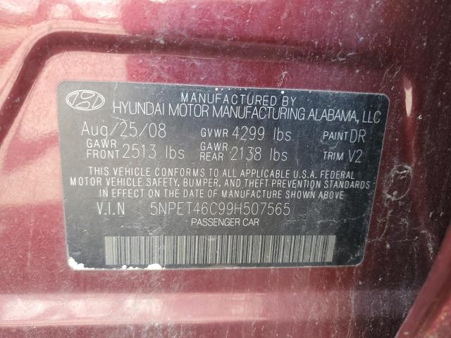 5NPET46C99H507565 - 2009 HYUNDAI SONATA GLS BURGUNDY photo 12