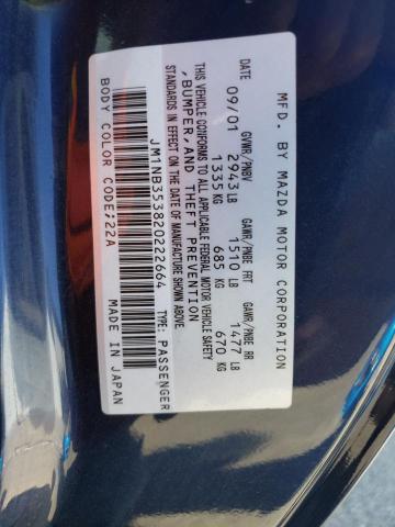 JM1NB353820222664 - 2002 MAZDA MX-5 MIATA BASE BLUE photo 12