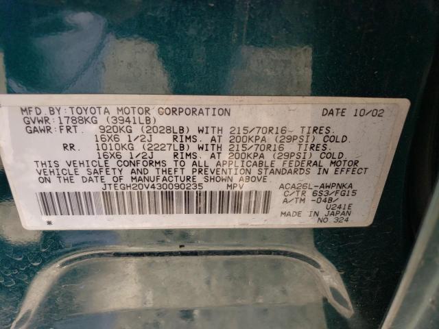 JTEGH20V430090235 - 2003 TOYOTA RAV4 GREEN photo 13