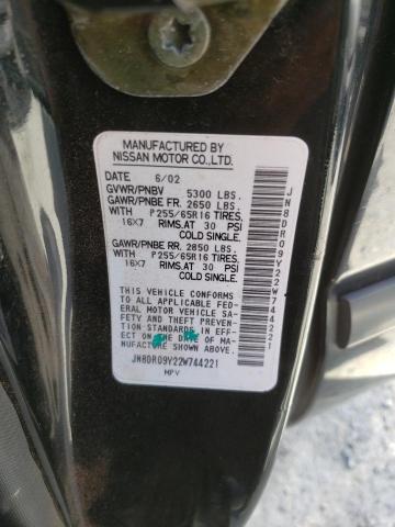 JN8DR09Y22W744221 - 2002 NISSAN PATHFINDER LE 黑色 照片 12