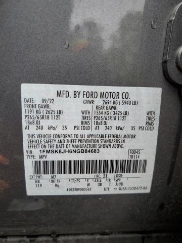 1FMSK8JH6NGB84683 - 2022 FORD EXPLORER TIMBERLINE CHARCOAL photo 13