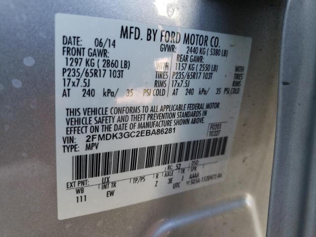 2FMDK3GC2EBA86281 - 2014 FORD EDGE SE SILVER photo 13