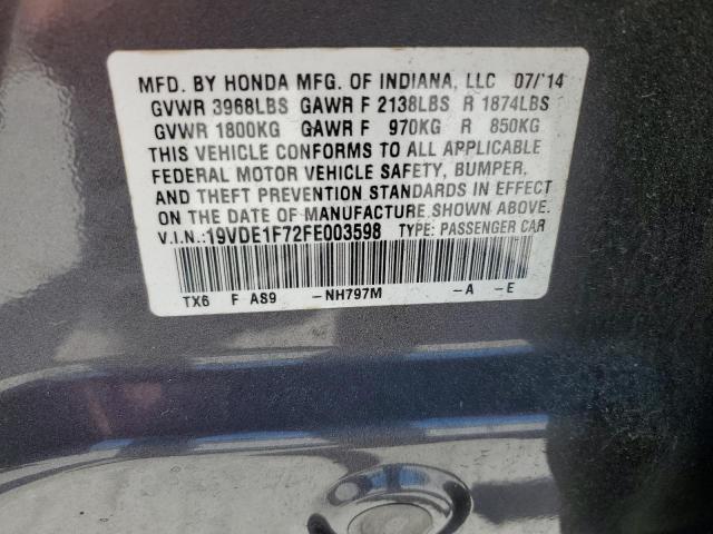 19VDE1F72FE003598 - 2015 ACURA ILX 20 TECH GRAY photo 13