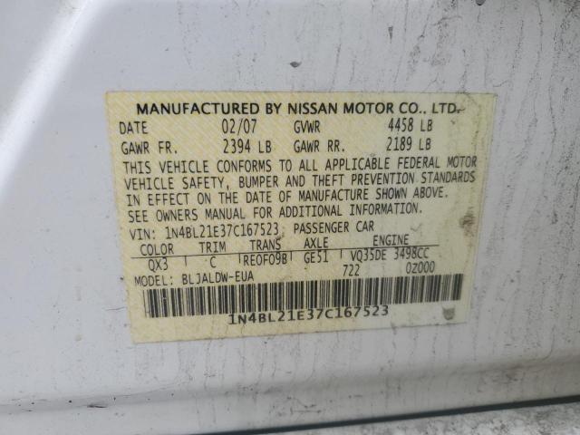 1N4BL21E37C167523 - 2007 NISSAN ALTIMA 3.5SE WHITE photo 12