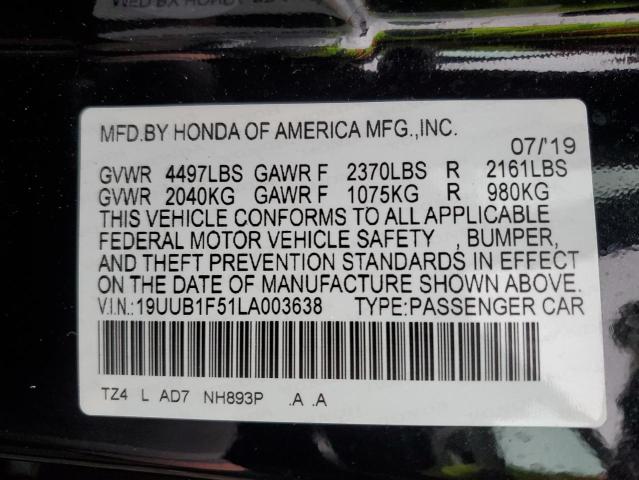 19UUB1F51LA003638 - 2020 ACURA TLX TECHNOLOGY BLACK photo 12