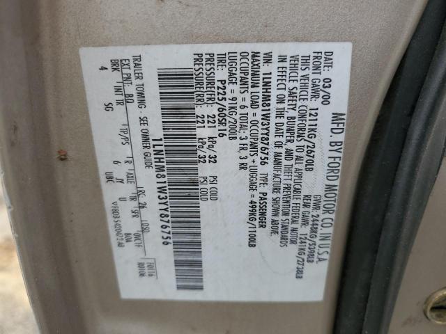 1LNHM81W3YY876756 - 2000 LINCOLN TOWN CAR EXECUTIVE TAN photo 12