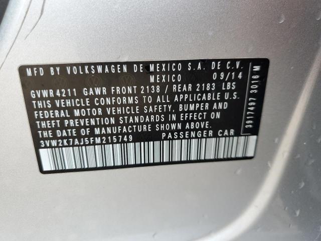 3VW2K7AJ5FM215749 - 2015 VOLKSWAGEN JETTA BASE 灰色 照片 12