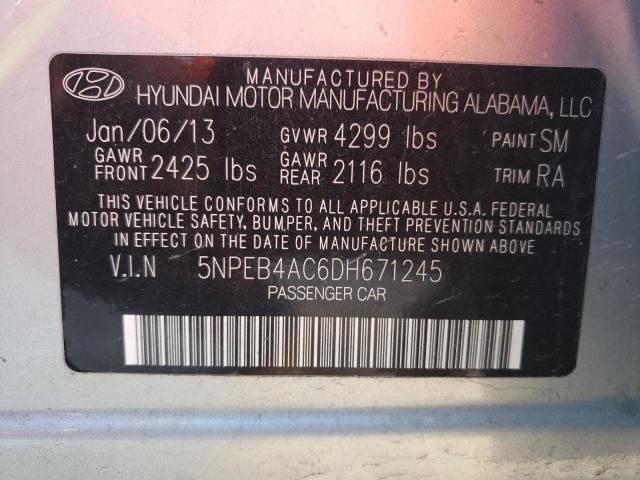 5NPEB4AC6DH671245 - 2013 HYUNDAI SONATA GLS SILVER photo 12