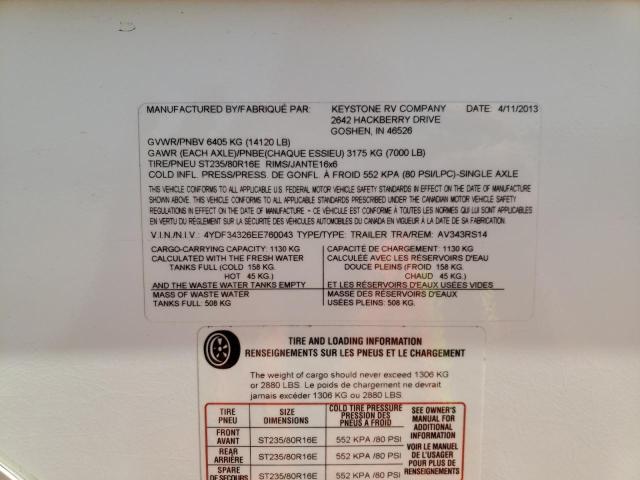 4YDF34326EE760043 - 2014 KEYSTONE AVALANCHE თეთრი ფოტო 10