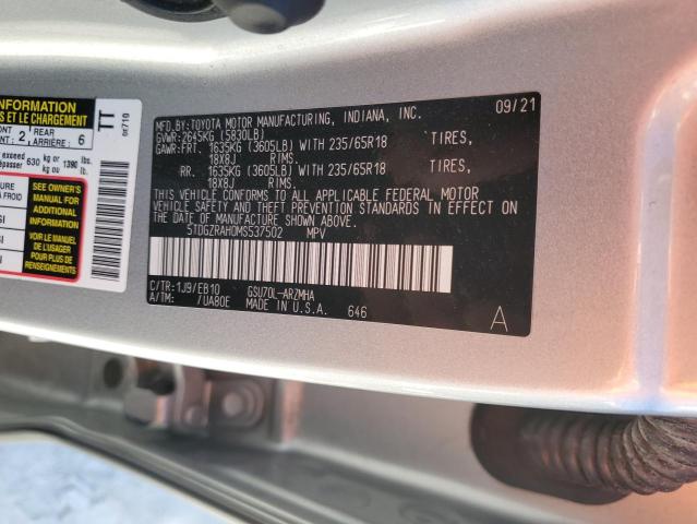 5TDGZRAH0MS537502 - 2021 TOYOTA HIGHLANDER XLE 银色 照片 13