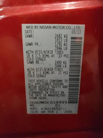 5N1AR2MM2DC654999 - 2013 NISSAN PATHFINDER S MAROON photo 14