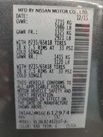 5N1AR2MM1GC612974 - 2016 NISSAN PATHFINDER S GRAY photo 13