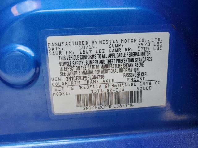 3N1CE2CP9FL384796 - 2015 NISSAN VERSA NOTE S BLUE photo 12