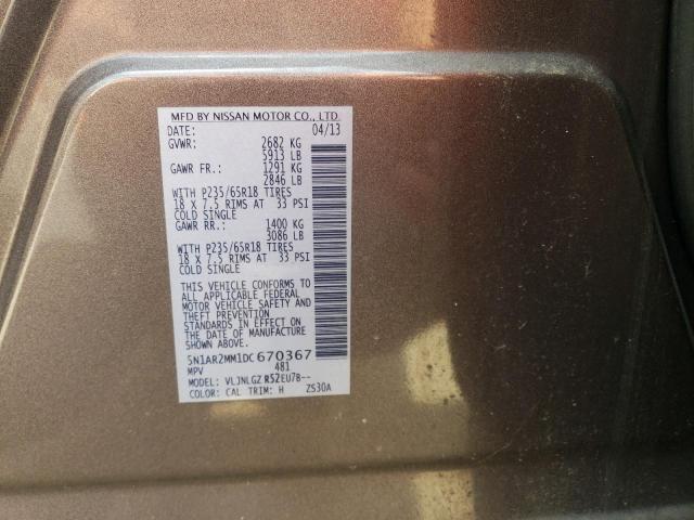 5N1AR2MM1DC670367 - 2013 NISSAN PATHFINDER S BROWN photo 13