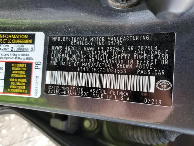 4T1BF1FK7CU054555 - 2012 TOYOTA CAMRY BASE GRAY photo 12